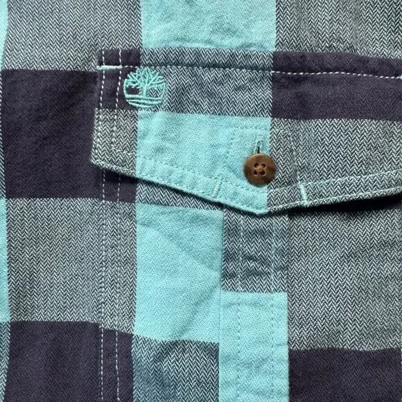 TIMBERLAND Cotton Flannel Button Up Shirt Men's Size XL Regular Aqua Navy Check - Picture 5 of 14